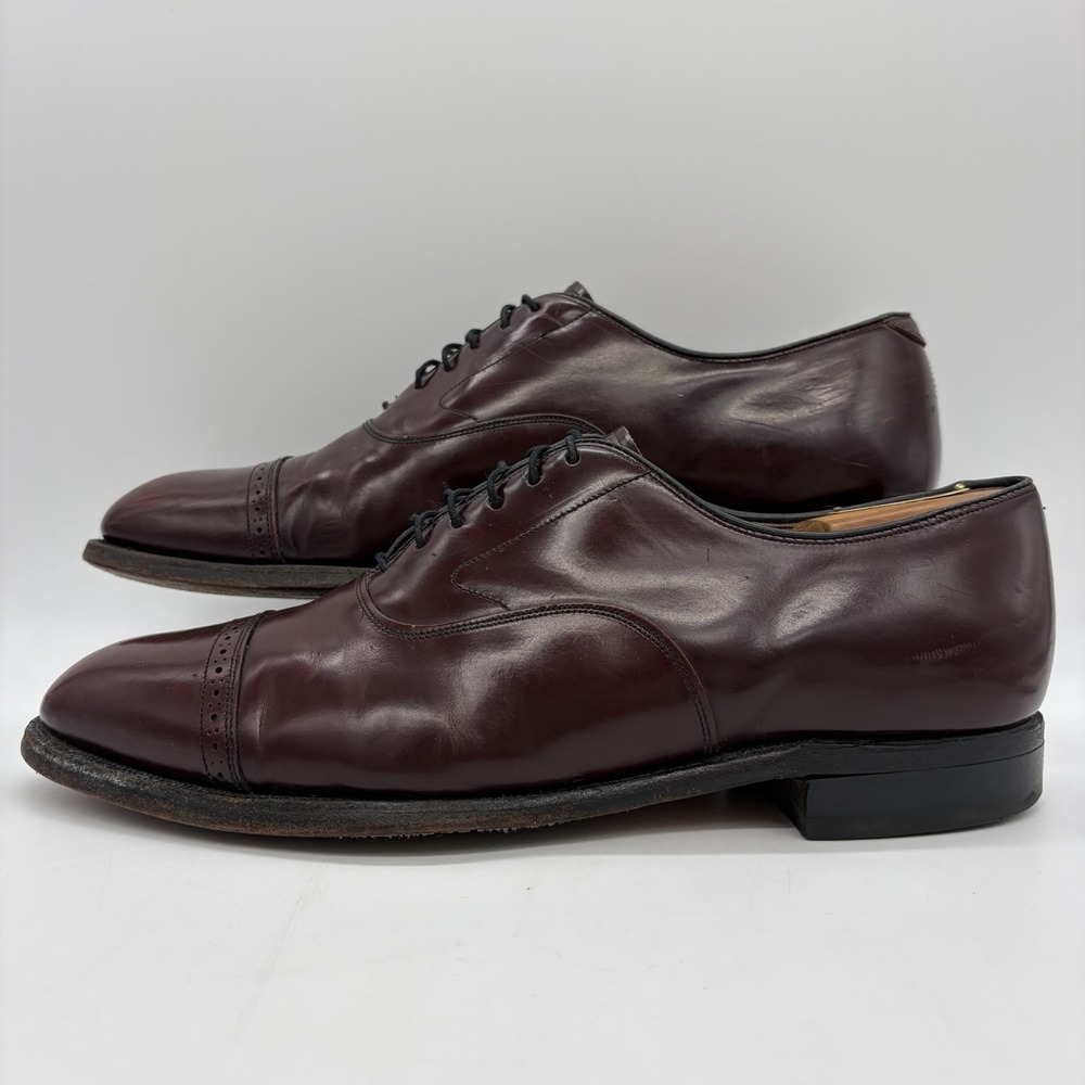 Vtg Johnston & Murphy Mens 10 Shoes Aristocraft Oxford Burgundy Leather Cap USA